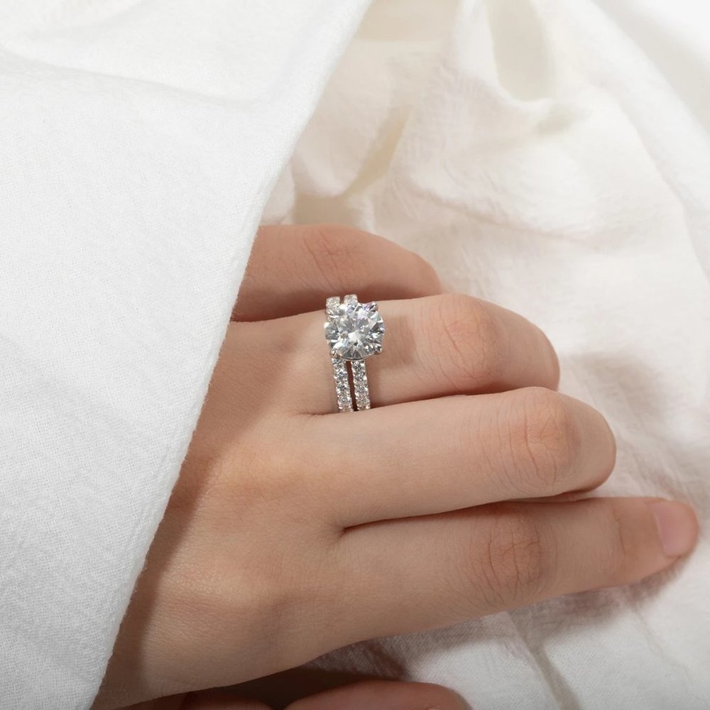 Certified 4.14ct. t.w. Moissanite Diamond Wedding Ring Set NEW - Picture 8 of 13